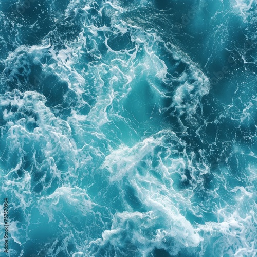 Seamless Blue Ocean Water Texture with Turquoise Foamy Waves © Jardel Bassi