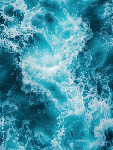 Seamless Blue Ocean Water Texture with Turquoise Foamy Waves
