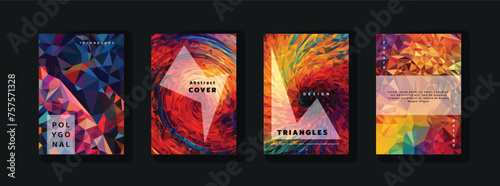 Low poly vertical abstract colorful flyers, collections of A4 size covers, set backgrounds