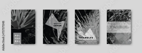 Low poly vertical abstract black and white flyers, collections of A4 size covers, set backgrounds