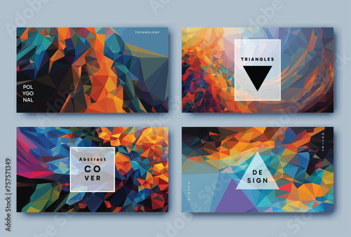 Vector low poly abstract colorful horizontal 16x9 presentation covers