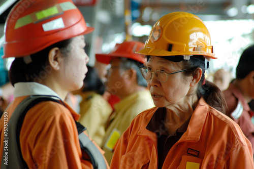 Female engineers discussing project on site