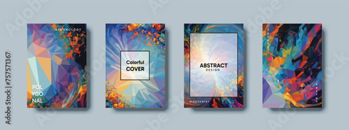 Low poly vertical abstract colorful flyers, collections of A4 size covers, set backgrounds