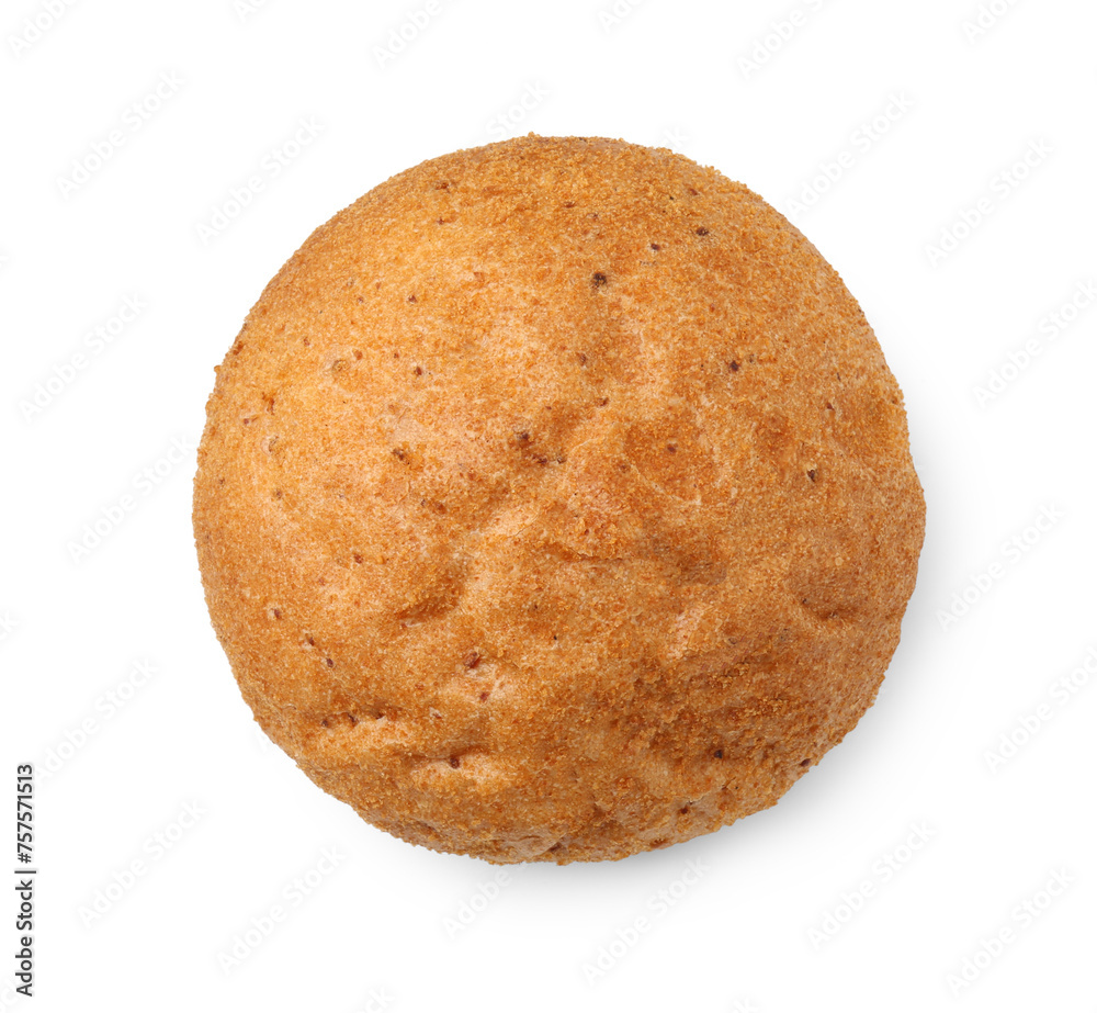 One fresh hamburger bun isolated on white, top view One fresh hamburger bun isolated on white, top view