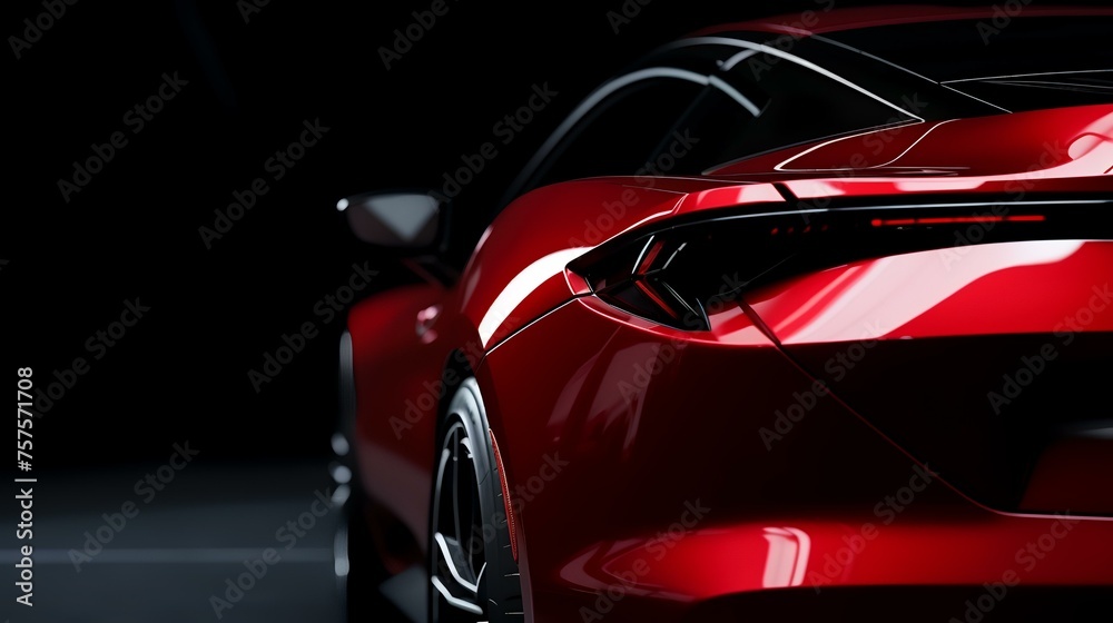 Bold Contrast: Close-Up of Red Luxury Car on Black Background with City Lights

