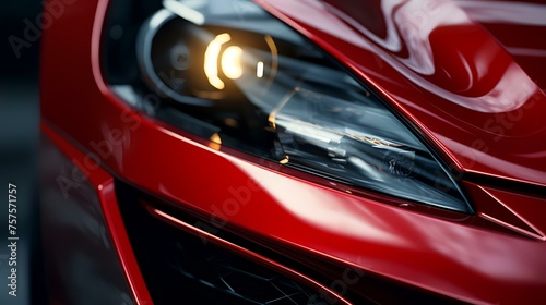 Close-up of the headlight of a modern sports car.