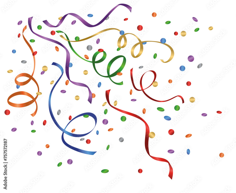 Party streamers. Set of fun confetti streamers to illustrate parties and lively moments with lots of surprises and fun. blank background and png