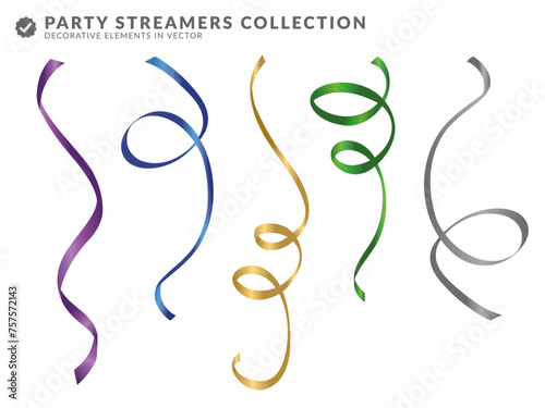 Party streamers. set of fun metallic streamers to illustrate parties and lively moments with lots of surprises and fun. blank background and png