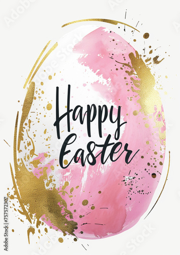 Golden and minimalist Easter: elegant piece of paper depicting an Easter egg, adorned with the message of 'Happy Easter'.