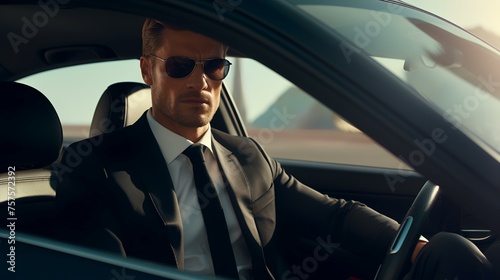 Driving Businessman in Black Suit Driving a Luxury Car © Devian Art