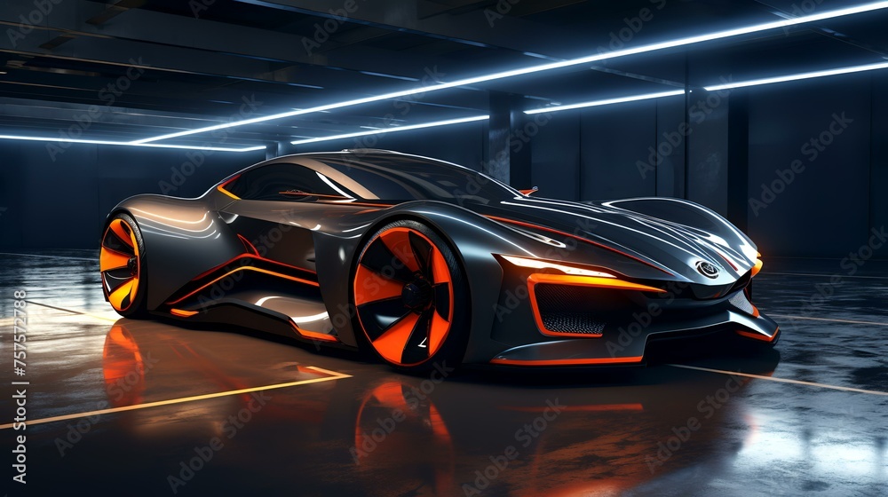 Futuristic Sports Car on Dark Technology Background