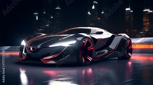 Futuristic Sports Car on Dark Technology Background © Devian Art