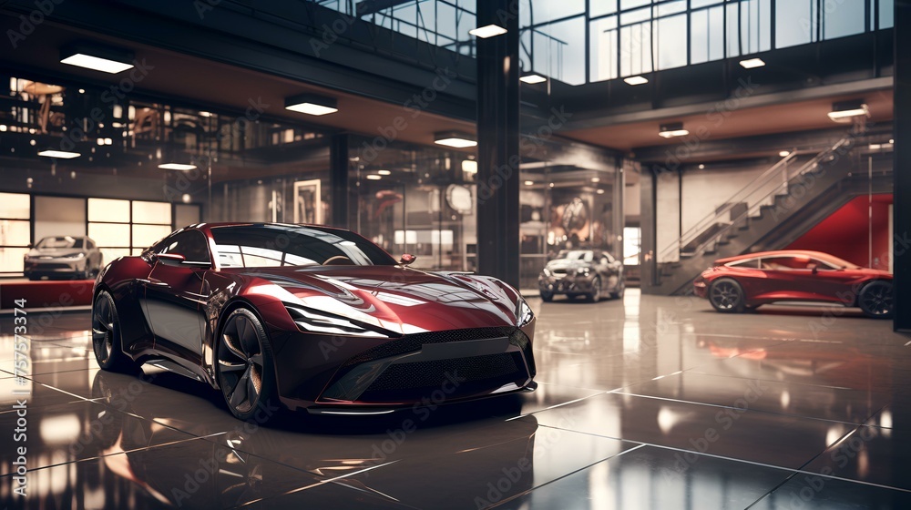 Luxury Car Showroom with Shiny Sports Cars Luxury Car Showroom with Shiny Sports Cars
