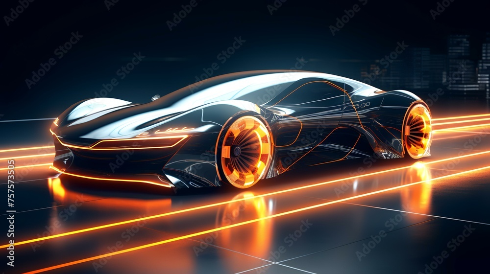 Futuristic Car's Light Line Structure: Generative Ar - obrazy, fototapety, plakaty 