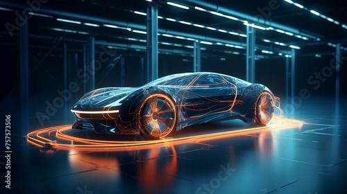 Futuristic Car's Light Line Structure: Generative Ar photo