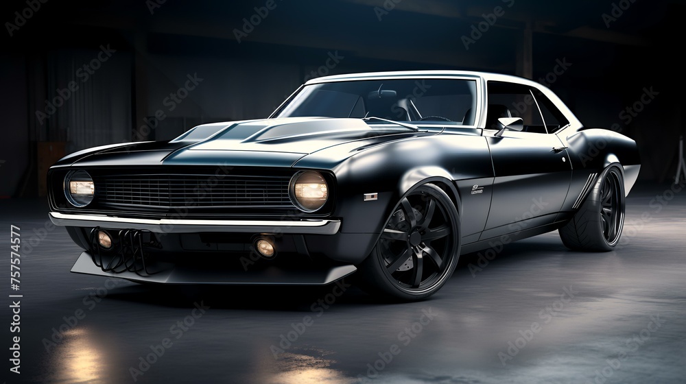 Powerful Black Muscle Car: 3D Illustration (8k).

