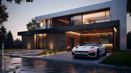 Contemporary Residence: Photo of a Modern House with a Parked Car © Devian Art