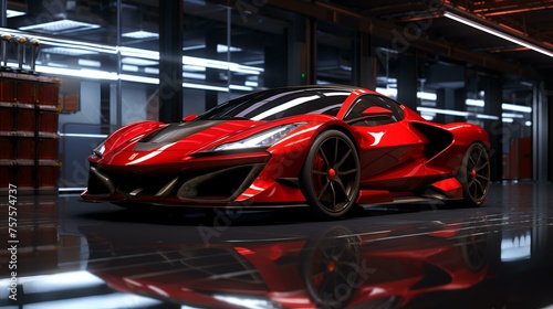 Red Supercar in Garage - Generative AI  8K   