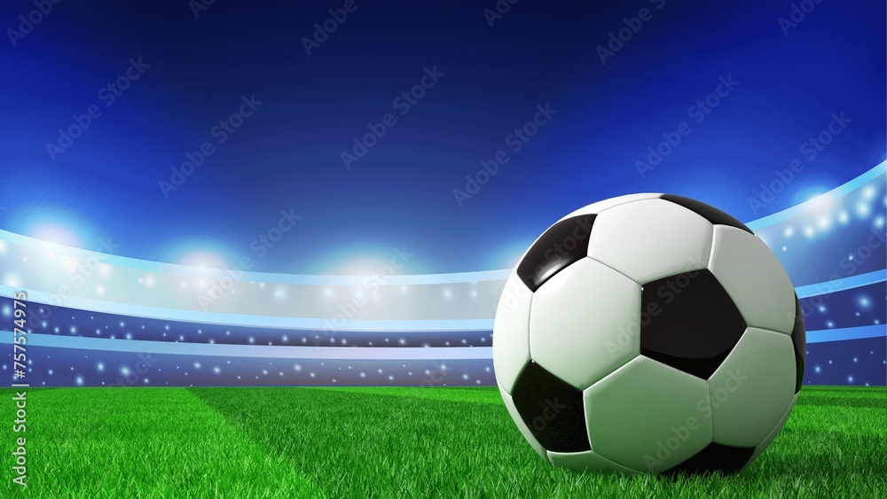 Fototapeta premium illustration of a ball on the grass of a football stadium field
