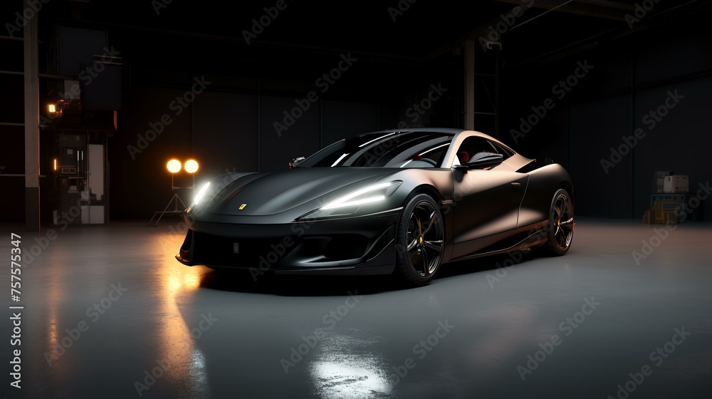 Studio Shot of Black Car - 3D Illustration 8K

