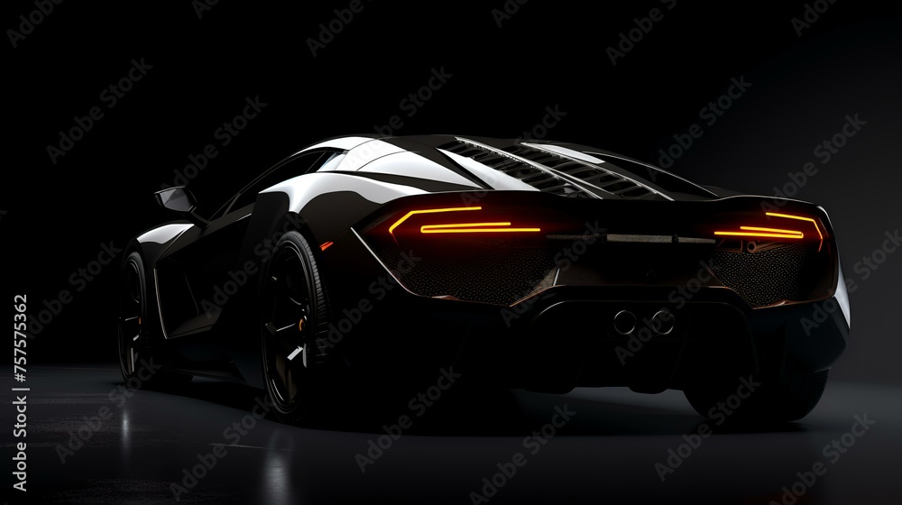 Sleek Super Sports Car in Perspective - Black Background

