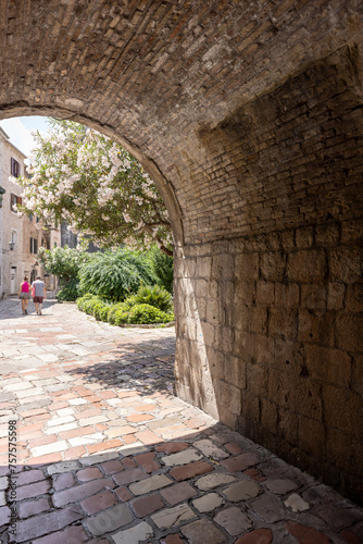 View of River Gate  entrance to Old Town and Wood square  Kotor  Montenegro