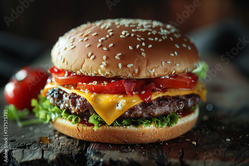 hamburger on a wooden background