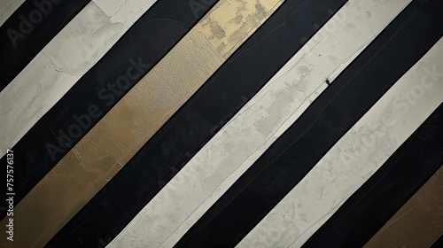 Close-Up View of Irregular Black and White Stripes With Golden Accent