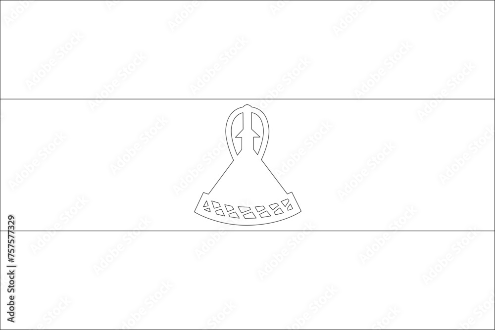 Lesotho flag - thin black vector outline wireframe isolated on white background. Ready for colouring.