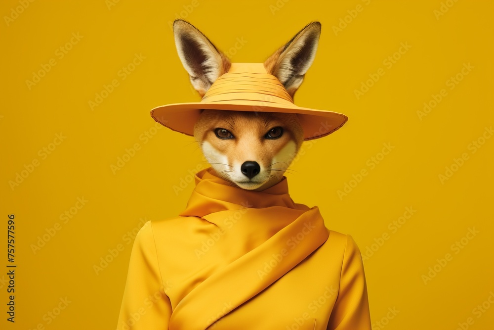 Fototapeta premium female fox in a yellow dress hat