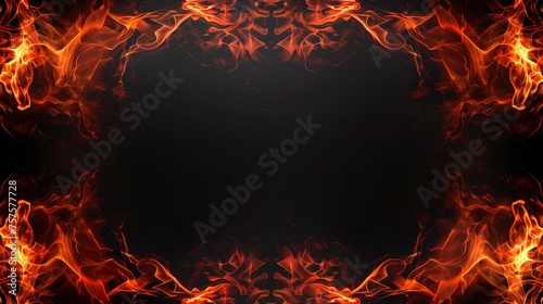Black background with abstract flame border - generative ai