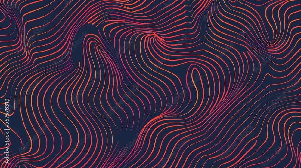 contour topographic wave lines background, abstract red pattern texture on dark backdrop