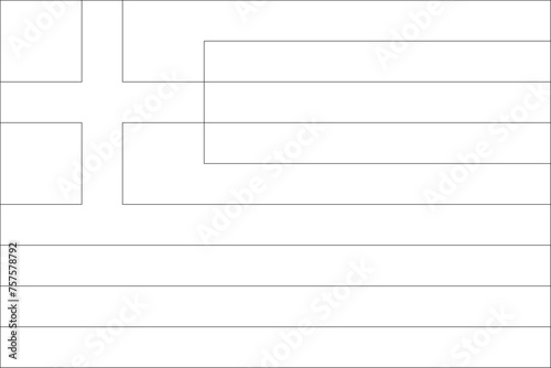 Greece flag - thin black vector outline wireframe isolated on white background. Ready for colouring.