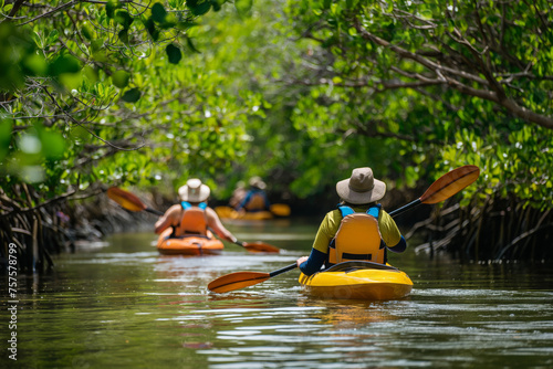 Wallpaper Mural Group of people kayaking in a serene mangrove channel with lush greenery Torontodigital.ca