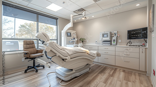 The dentist cabinet interior  modern space equipped for dental procedures and patient care.