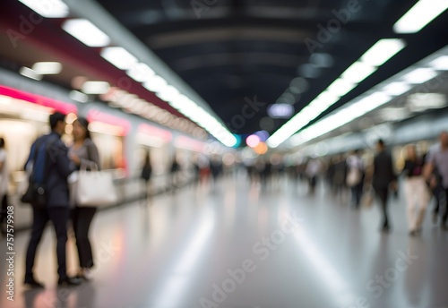 Blurred image of a modern train station, generative AI