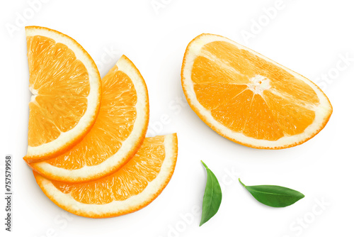 Fototapeta Naklejka Na Ścianę i Meble -  Orange fruit slices isolated on white background. Top view. Flat lay.