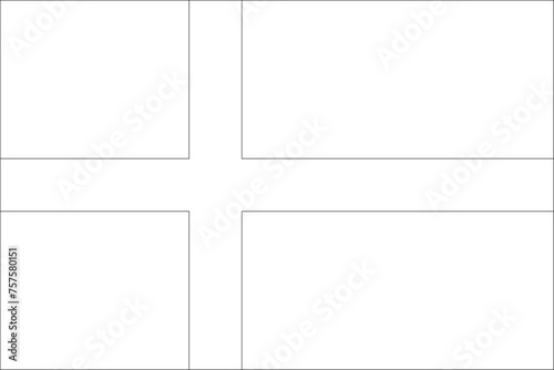 Denmark flag - thin black vector outline wireframe isolated on white background. Ready for colouring.