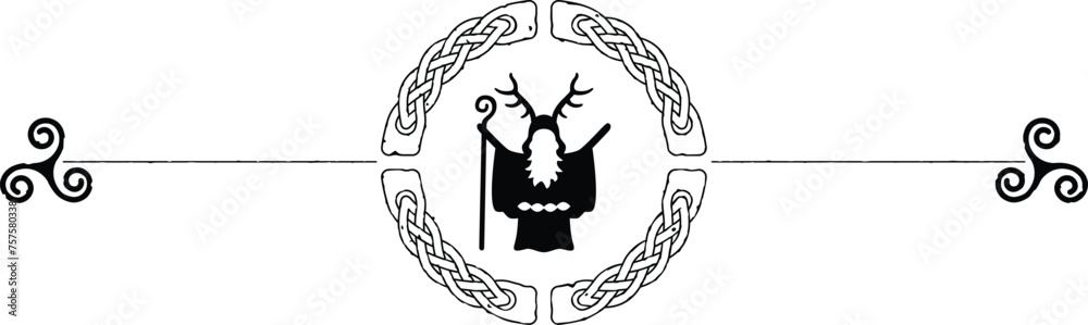 Grunge Celtic Header with Round Knot, Celtic Druid, Triskeles Grunge Celtic Header with Round Knot, Celtic Druid, Triskeles