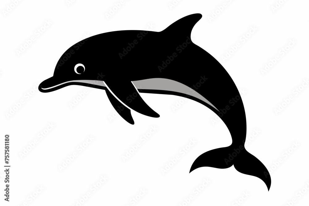 Fototapeta premium Dolphin silhouette and black on white background