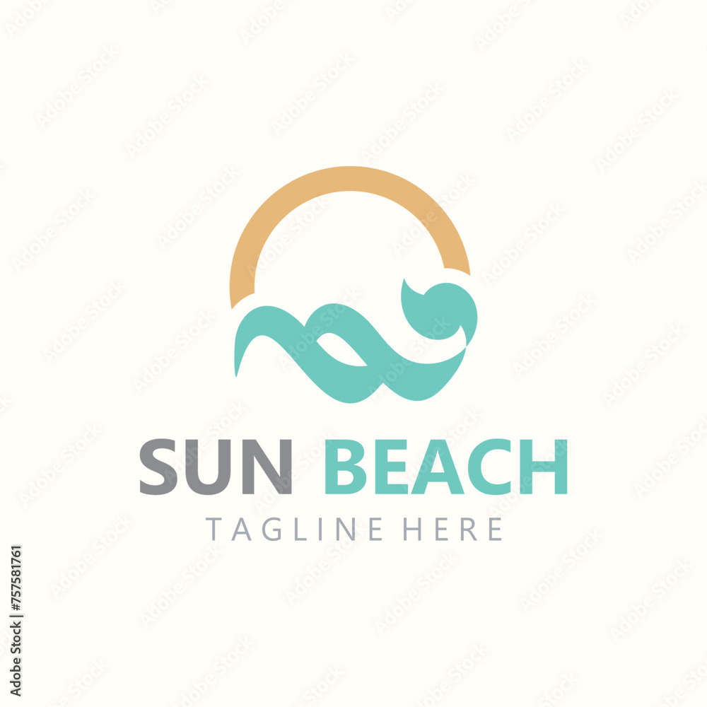Sun and beach logo template, summer island nature design