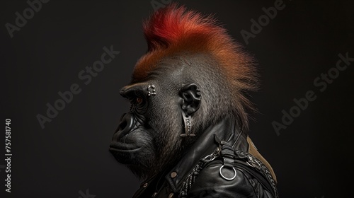 a gorilla with a leather jacket