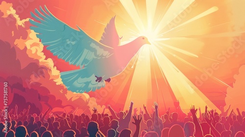 Compassion's Light Guiding Dove over Protest Crowd