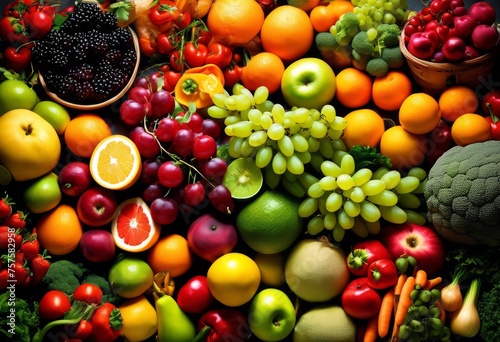 illustration  vibrant fresh fruits vegetables promoting health benefits plant based diet   vibrant