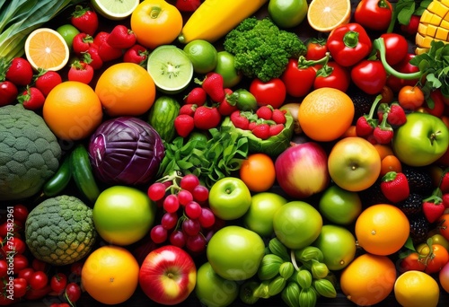 illustration, vibrant fruits vegetables showcasing health advantages plant based eating,  vibrant