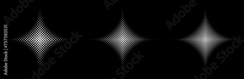 FORMES D'ÉTOILES EN DEMI-TEINTE. 3 textures avec points blancs sur fond noir © kazy