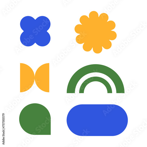 Bild auf Leinwand Simple colorful abstract Memphis-style shapes such as suns, connected semicircle