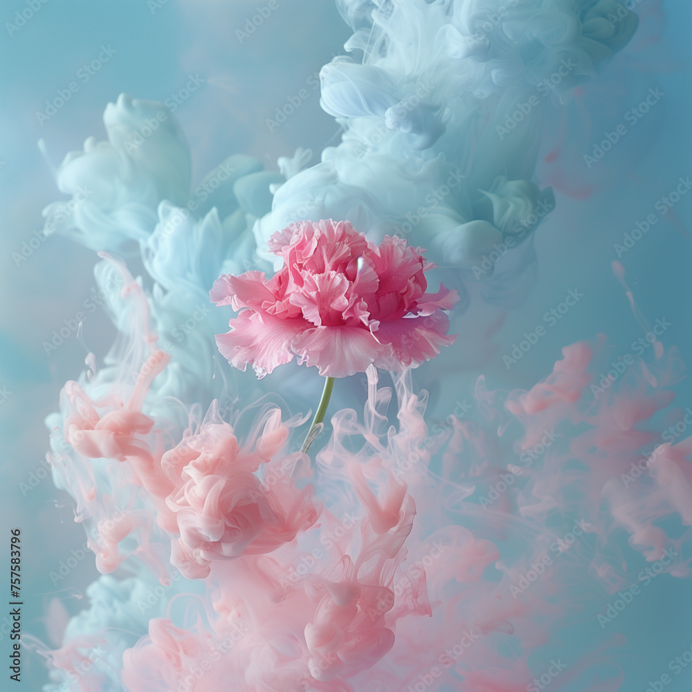 custom made wallpaper toronto digitalPink flower with pastel blue and pink ink. Creative abstract spring nature. Summer bloom concept.