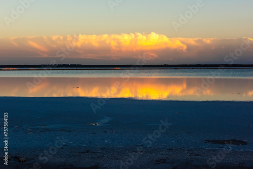 Desert landscape, broken dry soil in a Pampas lagoon, La Pampa province, Patagonia, Argentina. photo