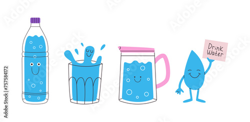 Cute water characters set